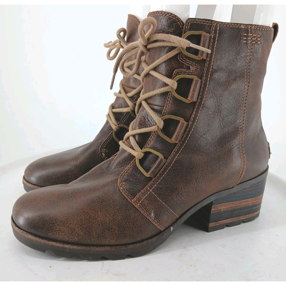 Sorel Cate Lace Up Brown Leather Waterproof Ankle Boots NL3385-282 Womens 11  C2